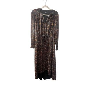 ME+EM Midi High Low Long Sleeve Dress Sz 8 Boho Chic Earthy Feminine Hippie